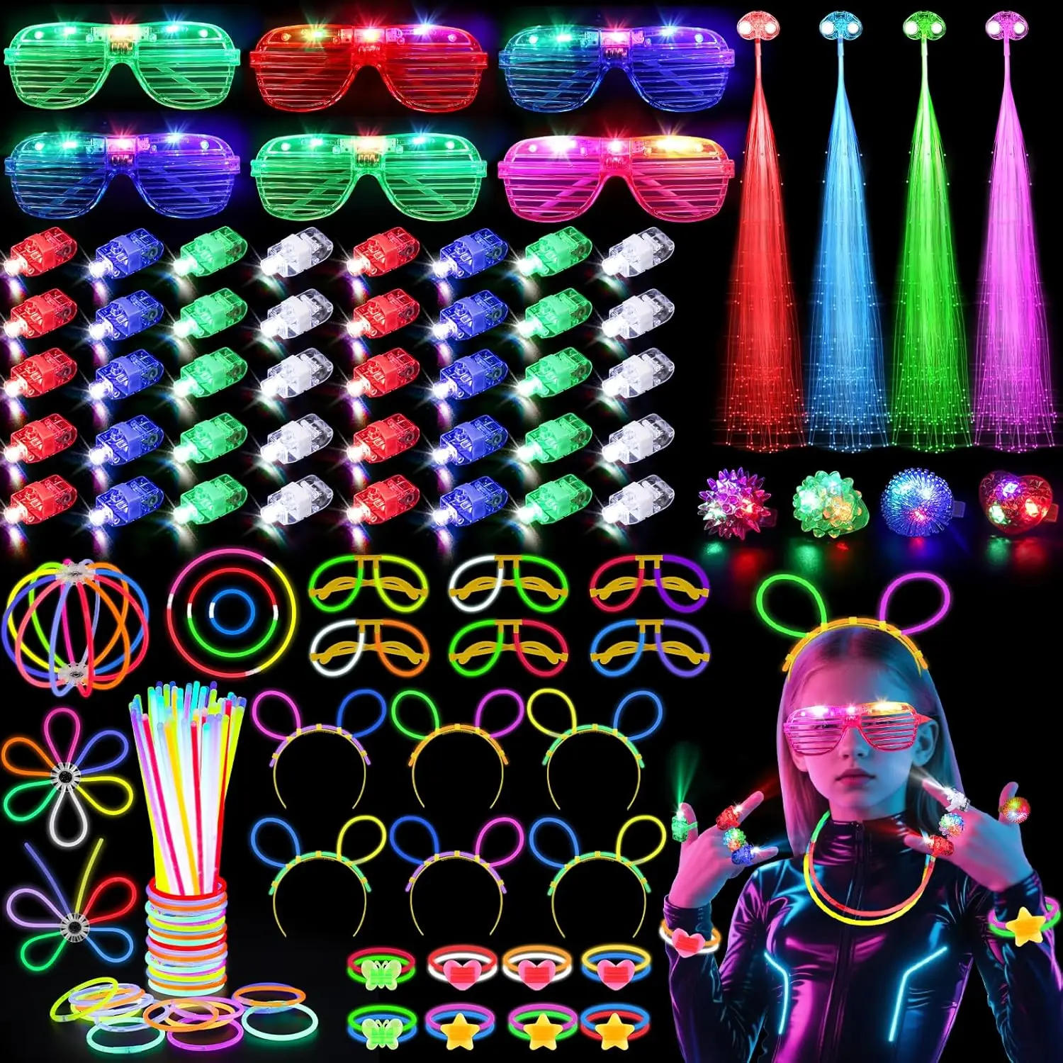 Glow In The Dark Party Glasses - 128 Adet Işıklı Gözlük LED Saç