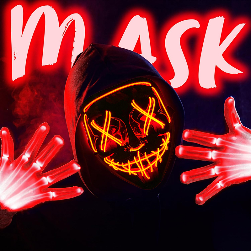 Led Purge Mask Halloween - 2026 Kablosuz Renkli Neon Işıklı Parti